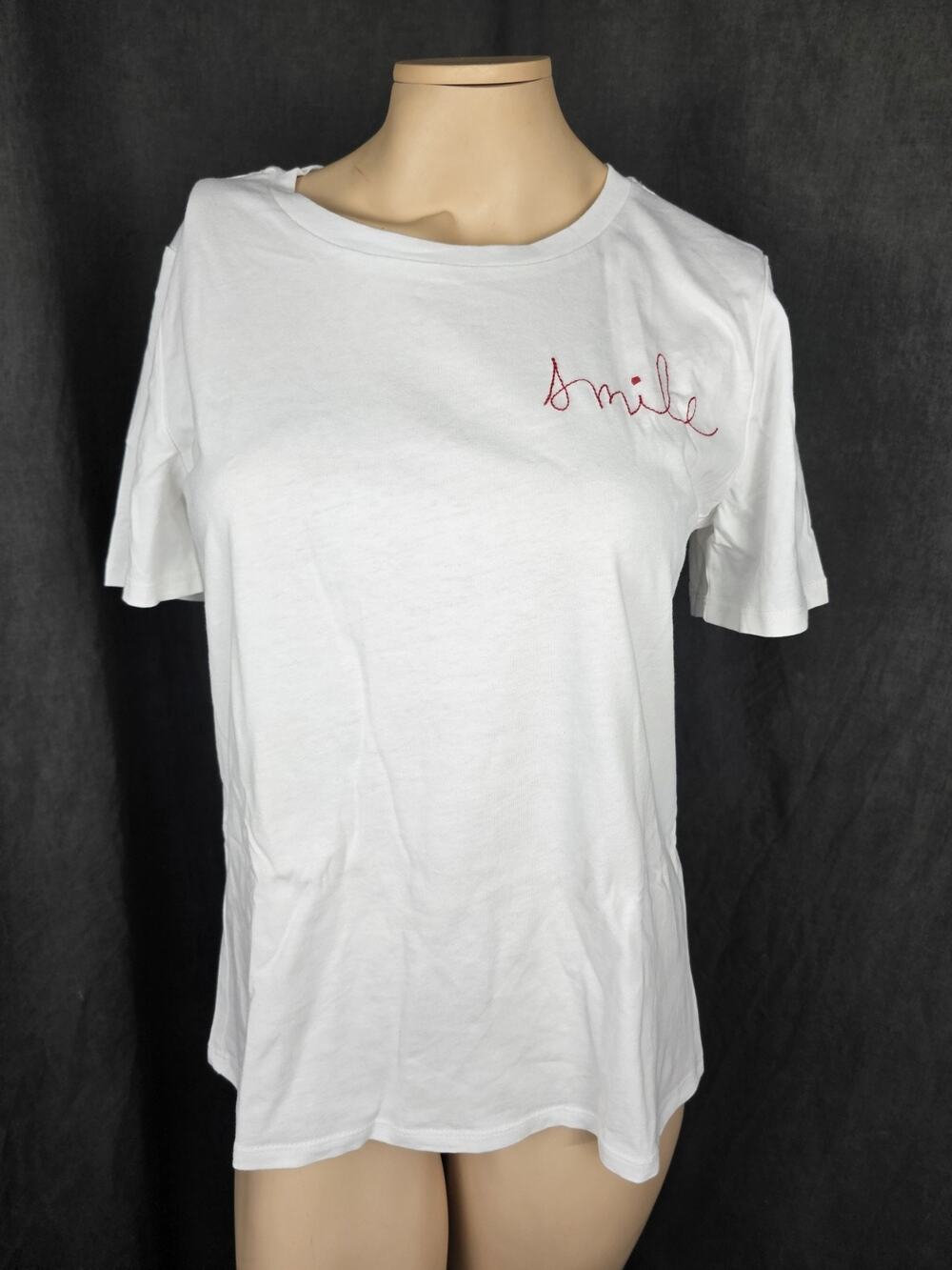 Ella Moss Embroidered Graphic Tee Cursive Smile Script Crewneck T-Shirt Small S